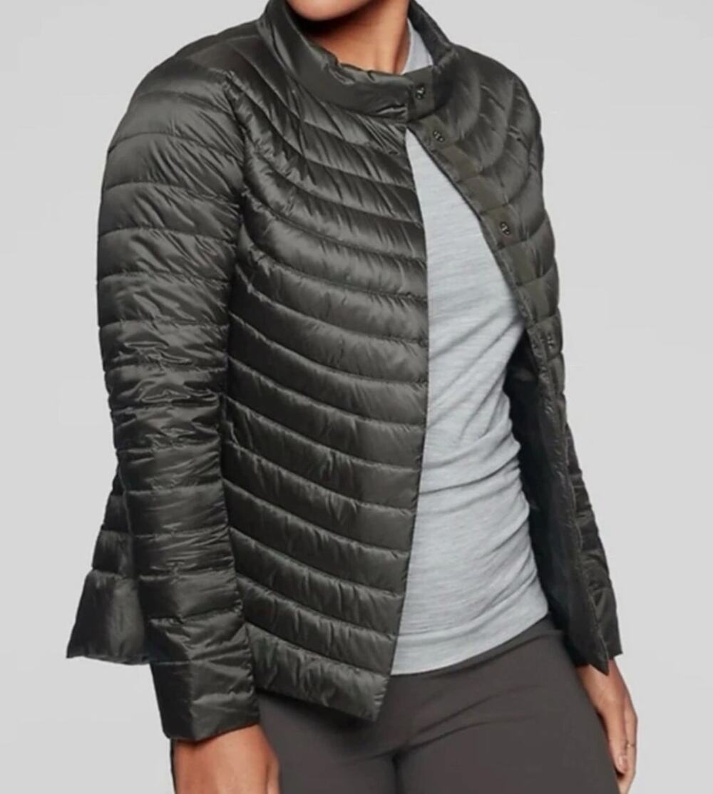 Athleta Downkind Jacket Small Arbor Olive Pockets 201224